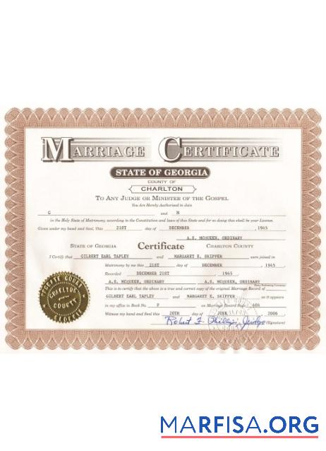 Printable USA Georgia marriage certificate download for verification